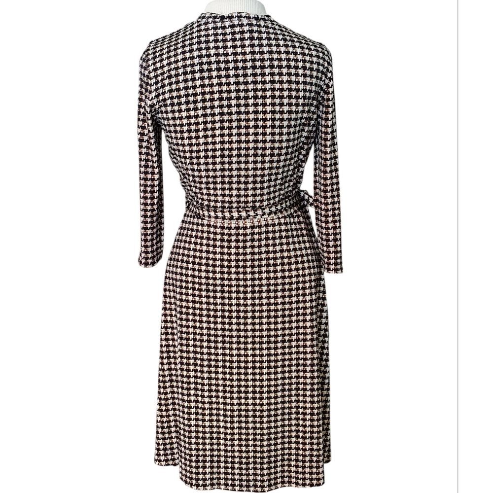 NWT White House Black Market Black Tan Floral Houndstooth Reversible Wrap Dress - Picture 6 of 15